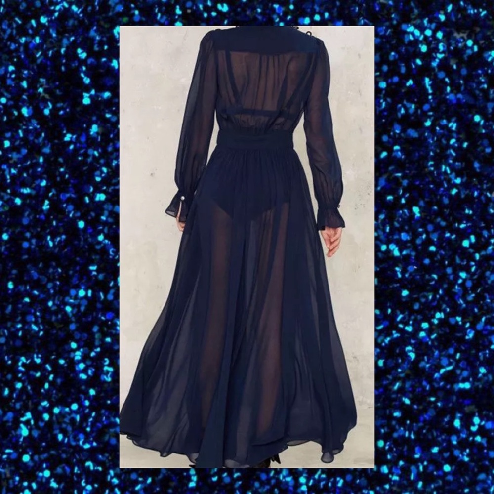 SOLD🆕 Gorgeous Navy Chiffon Sheer Maxi Dress - Picture 4 of 4